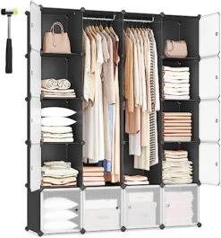 SONGMICS Cube Storage Organzier Portable Wardrobe Closet, 12 Cubes DIY Plastic Armoire Cabinet Modular Shelves Unit With Doors And Hanging Rods For Bedroom, Black ULPC301B01 -GENERIC Shop 51OaCqEvb6L. AC