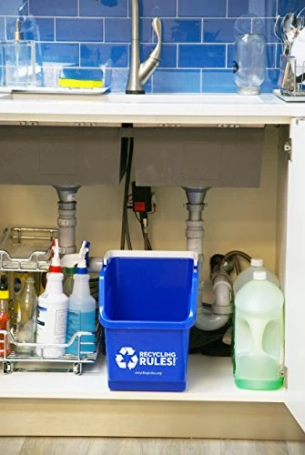Recycling Rules 6 Gallon Stackable Recycling Bin Container In Blue, Eco-Friendly BPA-Free Handy Recycler With Handle, 4-Pack 4 Recycling Rules 6 Gallon Stackable Recycling Bin Container In Blue, Eco-Friendly BPA-Free Handy Recycler With Handle, 4-Pack - Image 4