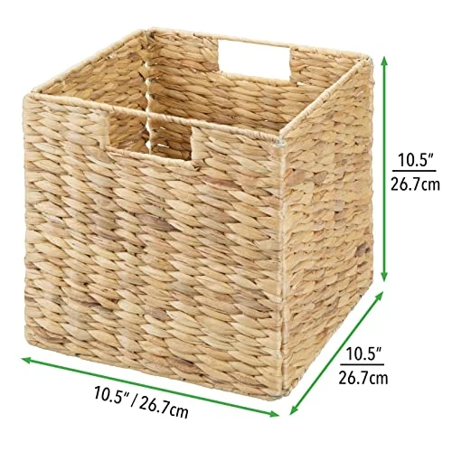 MDesign Natural Woven Hyacinth Cube Organizer Basket With Handles, Storage For Bathroom, Laundry Room Shelf Or Nursery - Perfect For Cubby Storage Units - Hold Blankets And Books - 4 Pack, Natural/Tan 3 MDesign Natural Woven Hyacinth Cube Organizer Basket With Handles, Storage For Bathroom, Laundry Room Shelf Or Nursery - Perfect For Cubby Storage Units - Hold Blankets And Books - 4 Pack, Natural/Tan - Image 3