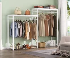 Tribesigns Free Standing Closet Organizer, Clothes Garment Racks With Storage Shelves And Double Hanging Rod, Heavy Duty Metal Wardrobe Closet Storage Clothing Shelving For Bedroom (White) -GENERIC Shop 51OpjXJVLrL