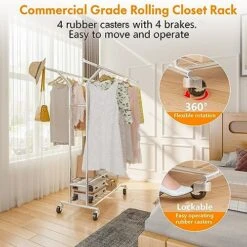 Rolling Clothes Racks For Hanging Clothes, 620lbs Load Capacity Heavy Duty Garment Rack With Wheels, Commercial Grade Double Rail Clothing Garment Racks, Adjustable Steel Clothing Rack -GENERIC Shop 51P9csSilcL