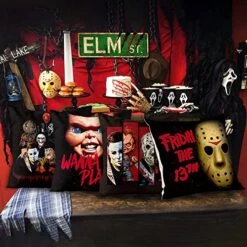 4Pcs Horror Classic Movie Characters Pillow Covers, 18 X 18 Inch Halloween Friday The 13th Throw Pillow Case Linen Decorative Square Cushion Covers For Horror Theme Party Decor Birthday Gift -GENERIC Shop 51Pc0T42lFL