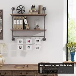 MCleanPin Industrial Pipe Shelves Wall Mount Bathroom Shelf With Towel Bar Floating Shelf 2-Tiers 24 In, DIY Open Bookshelves,Metal Towel Rack Bookcase, Real Wood Storage Shelving -GENERIC Shop 51PfpB1LotL