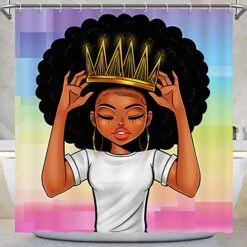 Black Girl Shower Curtain,African American Women Girl With Crown Shower Curtain,Afro Girls African Queen Princess Bath Curtain Bathroom Decorations,Waterproof Cloth Fabric,72x72 Inches With Hooks