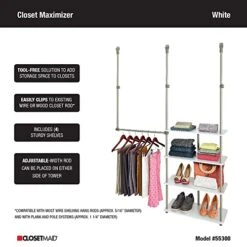ClosetMaid 55300 Closet Maximizer With (4) Shelves & Double Hang Rod, Tool Free Add On Unit, White Finish,11.6 X 53 X 74 Inches -GENERIC Shop 51Q6WLyCfGL