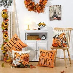 UINI Set Of 4 Hello Fall Throw Pillow Covers, 18x18 Inch Gnomes Pillow Covers, Autumn Thanksgiving Harvest Pumpkin Sunflower Decorative Cushion Case For Party, Couch, Sofa -GENERIC Shop 51QBNcvSR0L