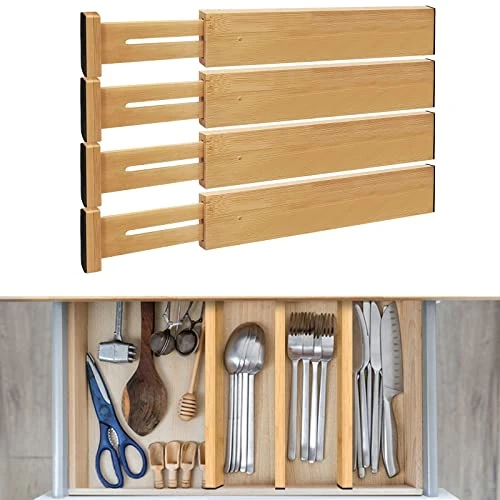 MDHAND Bamboo Drawer Dividers, Expandable & Adjustable Drawer Dividers Organizers, Drawer Separators For Kitchen, Dresser, Bedroom, Office, Set Of 4 (17-22in) 1 MDHAND Bamboo Drawer Dividers, Expandable & Adjustable Drawer Dividers Organizers, Drawer Separators For Kitchen, Dresser, Bedroom, Office, Set Of 4 (17-22in)