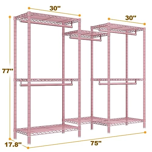 Raybee Pink Clothes Rack, Heavy Duty Clothing Racks For Hanging Clothes Load 835LBS, Metal Freestanding Closet, Clothing Rack Heavy Duty Garment Rack, Sturdy Clothes Rack, 77" H*75" W*17.8" D, Pink 6 Raybee Pink Clothes Rack, Heavy Duty Clothing Racks For Hanging Clothes Load 835LBS, Metal Freestanding Closet, Clothing Rack Heavy Duty Garment Rack, Sturdy Clothes Rack, 77" H*75" W*17.8" D, Pink - Image 6