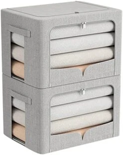 2 Pack Clothes Storage Bins - Stackable Metal Frame Storage Box Foldable Linen Fabric Box Organizer With Carrying Handles And Clear Window (Beige, 15.7X 11.8X 11.7 Inch) 19 2 Pack Clothes Storage Bins - Stackable Metal Frame Storage Box Foldable Linen Fabric Box Organizer With Carrying Handles And Clear Window (Beige, 15.7X 11.8X 11.7 Inch) -GENERIC Shop 51QOxTAOvtL. AC