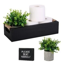 Bathroom Decor Box, Toilet Paper Holder, Toilet Tank Box, Toilet Paper Storage Basket With Artificial Flower And Funny Sign,Toilet Tank Tray, Farmhouse Bathroom Decor