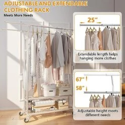 Rolling Clothes Racks For Hanging Clothes, 620lbs Load Capacity Heavy Duty Garment Rack With Wheels, Commercial Grade Double Rail Clothing Garment Racks, Adjustable Steel Clothing Rack -GENERIC Shop 51R1GL7ZBGL