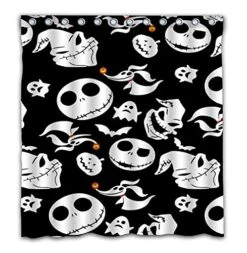 Custom Classic Black And White Horror Halloween Waterproof Shower Curtain Colorful Bathroom Decor Size 66x72 Inches