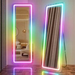 RGB LED Mirror 63"x20", Full Length Mirror With Lights, Body Mirror With Lights-LED Stand Up Mirror, Wall Mounted Hanging Mirror, Bedroom Body Mirror With Dimming & 7 Color Modes (White) -GENERIC Shop 51RpKEGxUyL. AC