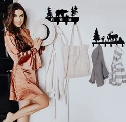 CoolPlus Coat Hooks Wall Mounted Entryway Dog Leash And Key Holder Clothes Hat Rack And Backpack Hanger Cabin Decor Metal Mural Art Bear Pattern Black Finish -GENERIC Shop 51SNHxX85aL