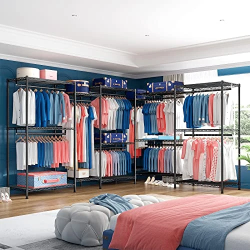 Raybee Clothes Rack Heavy Duty Clothing Racks For Hanging Clothes 830 LBS Metal Clothing Rack Heavy Duty Wire Garment Rack Free Standing Closet Portable & Sturdy 74.8”Wx17.7”Dx76.8”H Black 4 Raybee Clothes Rack Heavy Duty Clothing Racks For Hanging Clothes 830 LBS Metal Clothing Rack Heavy Duty Wire Garment Rack Free Standing Closet Portable & Sturdy 74.8”Wx17.7”Dx76.8”H Black - Image 4