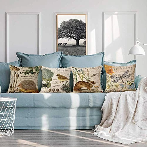 Throw Pillow Covers Adorable Animals Rabbit Hedgehog Bird Butterfly Decorative Pillowcases Set Of 4 Cotton Linen Square Throw Pillow Case Home Couch Decor Cushion Cover 18" X 18" (Animal Set) 2 Throw Pillow Covers Adorable Animals Rabbit Hedgehog Bird Butterfly Decorative Pillowcases Set Of 4 Cotton Linen Square Throw Pillow Case Home Couch Decor Cushion Cover 18" X 18" (Animal Set) - Image 2
