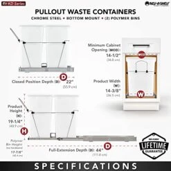 Rev-A-Shelf RV-18KD-18C S Double 35 Quart Sliding Pull-Out Waste Containers Garbage Trash Recycling Bins For Kitchen Cabinets, Black 15 Rev-A-Shelf RV-18KD-18C S Double 35 Quart Sliding Pull-Out Waste Containers Garbage Trash Recycling Bins For Kitchen Cabinets, Black -GENERIC Shop 51Sr9Dgc21L