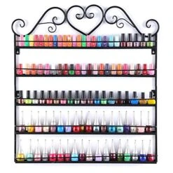 DIY Mounted 5 Shelf Nail Polish Wall Rack Organizer Holds 100 Bottles Nail Polish Or Essential Oils (Black)