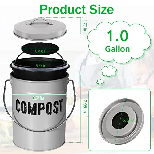 Durmmur Compost Bin Kitchen Counter, Indoor Compost Bin, Includes Inner Bucket With Sealed Ring Compost Pail, Countertop Compost Bin With Lid, Compost Bucket Compost Container, 1.0 Gallon 2 Durmmur Compost Bin Kitchen Counter, Indoor Compost Bin, Includes Inner Bucket With Sealed Ring Compost Pail, Countertop Compost Bin With Lid, Compost Bucket Compost Container, 1.0 Gallon - Image 2