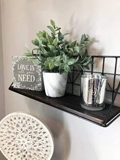 Mkono Wall Floating Shelves Set Of 2 Rustic Wood Bathroom Shelf (11.5" + 17.7"), Black Metal Wire Storage Display Shelving Room Recor For Bedroom Living Room Kitchen Office,Brown