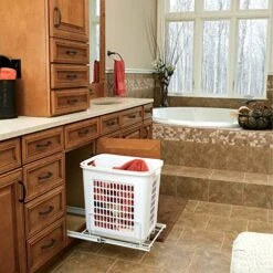 Rev-A-Shelf HPRV-15020 S Large 20-Inch Deep Cabinet Floor Steel Mounted Pullout Polymer Plastic Clothes Laundry Hamper W/Full Extension Slides, White -GENERIC Shop 51TVGLyArTL