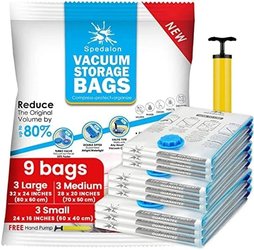 Spedalon Vacuum Space Saver Bags - 9 Pack (3 Large, 3 Medium, 3 Small) Packing Bags For Moving | Sealer Vacuum Storage Bags For Clothes, Blanket, Comforter, Bedding, Pillow, Mattress With Hand Pump 8 Spedalon Vacuum Space Saver Bags - 9 Pack (3 Large, 3 Medium, 3 Small) Packing Bags For Moving | Sealer Vacuum Storage Bags For Clothes, Blanket, Comforter, Bedding, Pillow, Mattress With Hand Pump - Image 8