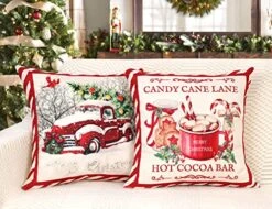4TH Emotion Red Christmas Pillow Covers 18x18 Set Of 4 Farmhouse Christmas Decorations Cocoa Sleigh Rides Truck With Tree Santa Claus Winter Holiday Decor Throw Cushion Case For Home Couch TH065-18 -GENERIC Shop 51TY1kysIEL