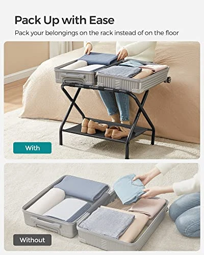 SONGMICS Luggage Racks, Set Of 2, Suitcase Stand With Fabric Storage Shelf, For Guest Room, Bedroom, Hotel, Foldable Steel Frame, Holds Up To 110 Lb, 27.2 X 15 X 20.5 Inches, Black URLR002B02 3 SONGMICS Luggage Racks, Set Of 2, Suitcase Stand With Fabric Storage Shelf, For Guest Room, Bedroom, Hotel, Foldable Steel Frame, Holds Up To 110 Lb, 27.2 X 15 X 20.5 Inches, Black URLR002B02 - Image 3