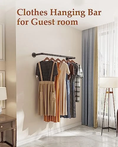 Bodato Industrial Clothing Rack 38.4’’ For Wall, Heavy Duty Pipe Clothes Rack Wall Mounted For Hanging Clothes Garment, Closet Rod Hanging Bar For Walk-in Closet 5 Bodato Industrial Clothing Rack 38.4’’ For Wall, Heavy Duty Pipe Clothes Rack Wall Mounted For Hanging Clothes Garment, Closet Rod Hanging Bar For Walk-in Closet - Image 5