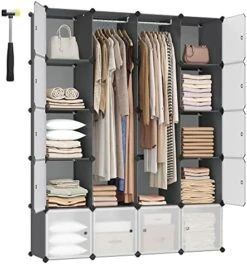 SONGMICS Cube Storage Organzier Portable Wardrobe Closet, 12 Cubes DIY Plastic Armoire Cabinet Modular Shelves Unit With Doors And Hanging Rods For Bedroom, Black ULPC301B01 -GENERIC Shop 51UFF ajYRL. AC