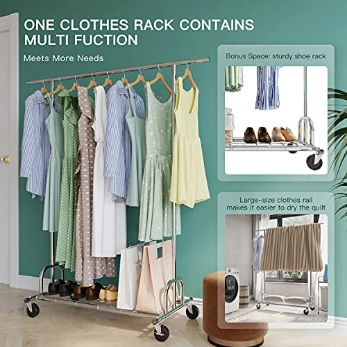 Raybee Clothes Rack, Heavy Duty Clothing Rack Load 460LBS, Commercial Grament Rack Heavy Duty Rolling Clothes Racks For Hanging Clothes Rack, Collapsible & Portable Clothes Rack With Wheels 3 Raybee Clothes Rack, Heavy Duty Clothing Rack Load 460LBS, Commercial Grament Rack Heavy Duty Rolling Clothes Racks For Hanging Clothes Rack, Collapsible & Portable Clothes Rack With Wheels - Image 3