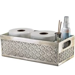 Dublin Bathroom Decor Box Toilet Paper Holder Storage Basket - Decorative Toilet Tank Topper Bathroom Storage Organizer - Bathroom Sink Organizer Countertop Container, Modern Gray And Silver Look.