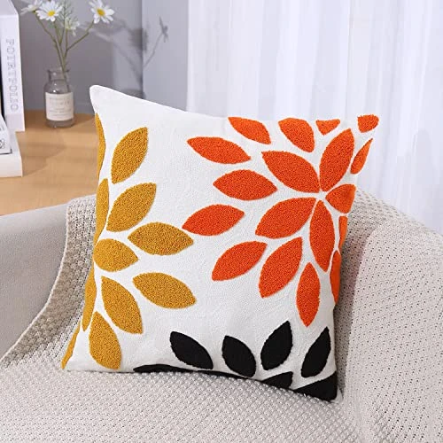 Ficakst Boho Throw Pillow Covers Textured 18x18 Inch Modern Absract Decorative Orange Yellow Black Dahlia Flower Cotton Soft Tufted Pillowcases For Home Outdoor Bedroom Living Room Couch Sofa Bed 1PC 3 Ficakst Boho Throw Pillow Covers Textured 18x18 Inch Modern Absract Decorative Orange Yellow Black Dahlia Flower Cotton Soft Tufted Pillowcases For Home Outdoor Bedroom Living Room Couch Sofa Bed 1PC - Image 3