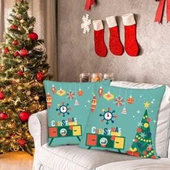 Emvency 2 Pcs Decorative Throw Pillow Case Cushion Cover Flat Modern Creative Christmas Design With Tree And Mid Century Furniture Xmas 16x16 Inch Cases Square Pillowcases Covers Two Sides Print -GENERIC Shop 51UcSE1TbqL