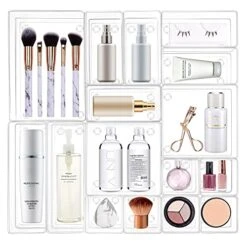 16 Desk Drawer Organizer Set Clear, Makeup Drawer Organizer And Storage With 5 Sizes Bathroom Organizer Drawer, Drawer Organizer Bins Clear Plastic Storage Bins For Drawers Dresser Makeup Kitchen