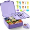 Bento Lunch Box, Lunch Box Kids - 1300ML Insulated Lunch Box With 4 Compartments Bento Box Adult Lunch Box, Leak Proof Lunch Box Containers With Utensils& Food Picks& Cake Cups &Dip Container (Purple)