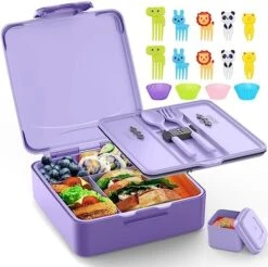 Bento Lunch Box, Lunch Box Kids - 1300ML Insulated Lunch Box With 4 Compartments Bento Box Adult Lunch Box, Leak Proof Lunch Box Containers With Utensils& Food Picks& Cake Cups &Dip Container (Purple) -GENERIC Shop 51UoU9vqf6L. AC