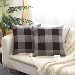 Tosewever Set Of 2 Buffalo Check Plaid Pillow Covers Farmhouse Rustic Pillow Cases, Cotton Linen Throw Pillow Covers Cushion Case For Home Decor Car Bed Sofa Couch (18" X 18", 2 Pack Black & White) -GENERIC Shop 51UpWoxSoOL. AC
