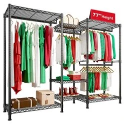 Raybee Clothes Rack Heavy Duty Clothing Racks For Hanging Clothes 725LBS Capacity Metal Clothing Rack Heavy Duty Wire Garment Rack Freestanding Portable Clothes Rack Sturdy 77" H X 70.5" W X 13.8" D