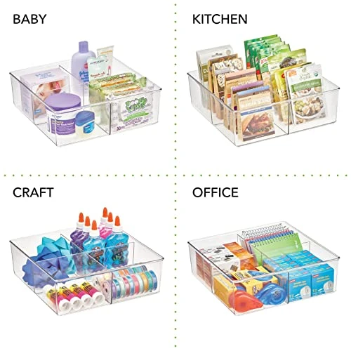 MDesign Plastic 4 Compartment Divided Drawer And Closet Storage Bin - Organizer For Scarves, Socks, Ties Bras, And Underwear - Dress Drawer Organizer, Shelf Organization - 2 Pack - Clear 4 MDesign Plastic 4 Compartment Divided Drawer And Closet Storage Bin - Organizer For Scarves, Socks, Ties Bras, And Underwear - Dress Drawer Organizer, Shelf Organization - 2 Pack - Clear - Image 4