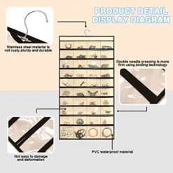 2 Pack Hanging Jewelry Organizer, 48 & 80 Pockets Earring Organizer Hanging, Dual-Sided Door Jewelry Organizer Storage, Jewelry Hanger Organizer Holder For Necklaces Bracelets Closet (Black+Beige) -GENERIC Shop 51VUBwNKBjL