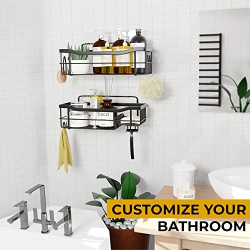 Rustproof Shower Caddy - Easy To Install Shower Shelves - Self Adhesive Bathroom Shower Organizer - Durable Shower Shelf For Inside Shower - Large Capacity Shower Rack - Black Shower Caddy 2 Rustproof Shower Caddy - Easy To Install Shower Shelves - Self Adhesive Bathroom Shower Organizer - Durable Shower Shelf For Inside Shower - Large Capacity Shower Rack - Black Shower Caddy - Image 2