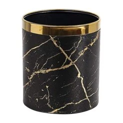 Huaqinglian Small Office Trash Can Garbage Can Metal Open Top Wastebasket Bin With Removable Gold Ring Which For Hold Garbage Bag For Bathroom,Living Room,Bedroom Using (White Gold Marble) -GENERIC Shop 51VtE sIIUL