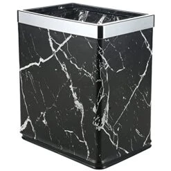 Huaqinglian Small Office Trash Can Bedroom Wastebasket,Rectangle Slim Bathroom Kitchen Garbage Can 2.6Gallon(Black Marble)