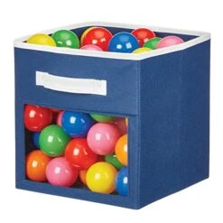 MDesign Fabric Nursery/Playroom Closet Storage Organizer Bin Box With Front Handle/Window For Cube Furniture Shelving Units, Hold Toys, Clothes, Diapers, Bibs, Jane Collection, 6 Pack, Navy Blue/White -GENERIC Shop 51Vzy2ikvKL