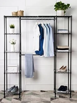 Amazon Basics Double Hanging Rod Garment Rolling Closet Organizer Rack, Black & Expandable Metal Hanging Storage Organizer Rack Wardrobe With Shelves, 14"-63" X 58"-72", Black -GENERIC Shop 51WC5b7WugL