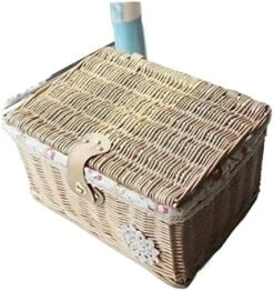 WALTX Rattan Storage Basket Desktop Sundries Cosmetic Storage Box Hand-Woven Home Basket With Lid (Color : Coffee Rose Cloth, Size : 37x27x17 Cm) 28 WALTX Rattan Storage Basket Desktop Sundries Cosmetic Storage Box Hand-Woven Home Basket With Lid (Color : Coffee Rose Cloth, Size : 37x27x17 Cm) -GENERIC Shop 51WRQ0a20dL. AC 1