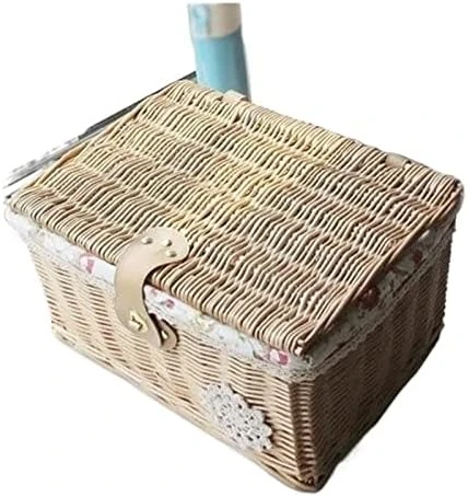 WALTX Rattan Storage Basket Desktop Sundries Cosmetic Storage Box Hand-Woven Home Basket With Lid (Color : Coffee Rose Cloth, Size : 37x27x17 Cm) 14 WALTX Rattan Storage Basket Desktop Sundries Cosmetic Storage Box Hand-Woven Home Basket With Lid (Color : Coffee Rose Cloth, Size : 37x27x17 Cm) - Image 14