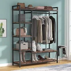 Tribesigns Free-standing Closet Organizer With 6 Storage Shelves And Hanging Bar, Large Standing Clothes Garment Rack（Vintage）