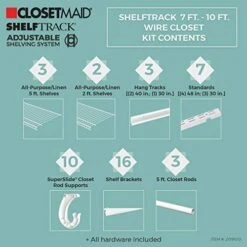 ClosetMaid ShelfTrack Wire Closet Organizer System Adjustable From 7 To 10 Ft, With Shelves, Clothes Rods, Hardware, Durable Steel, White, 7 Ft Ft -GENERIC Shop 51WgWQgn2eL